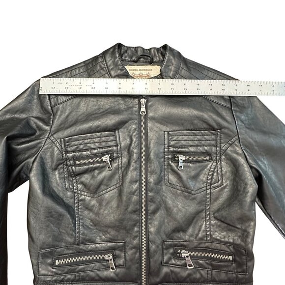 Route 66 Faux Leather Jacket Youth Small Black Zippers Biker Full Zip Lined - Picture 10 of 10